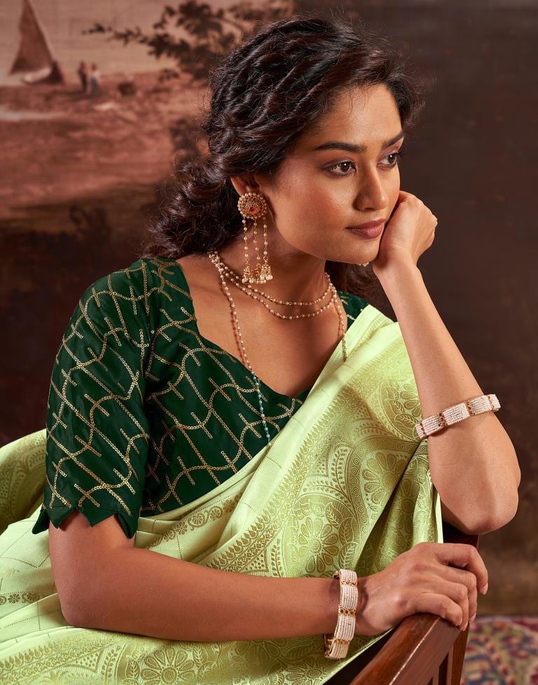 Pista Green Silk Plain Saree