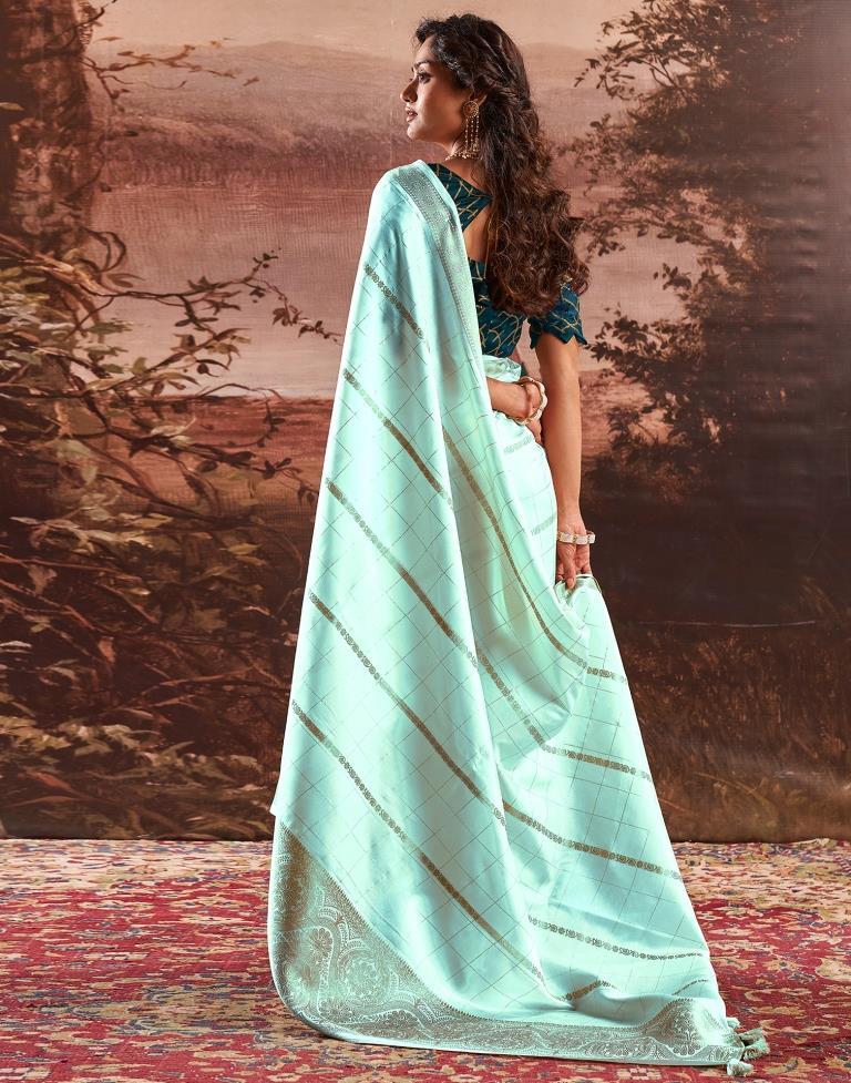 Light Mint Blue Silk Plain Saree