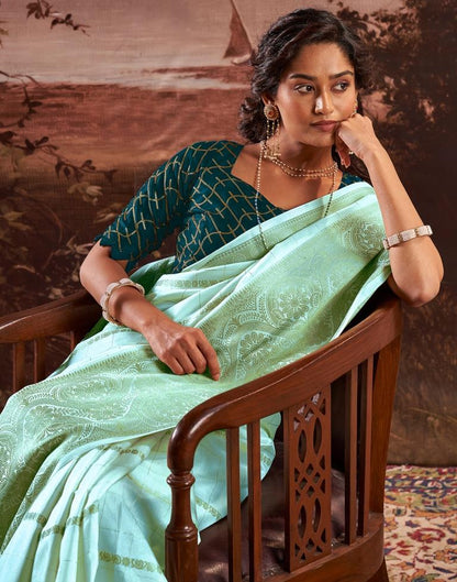 Light Mint Blue Silk Plain Saree