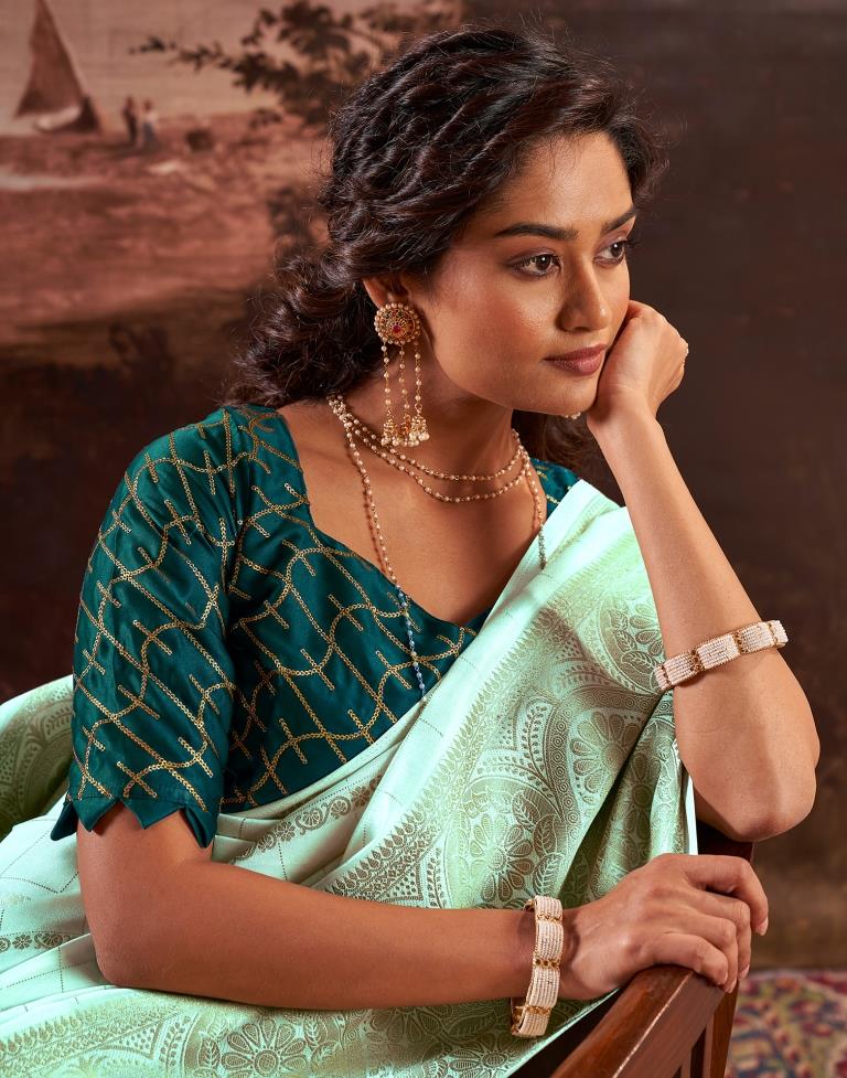 Light Mint Blue Silk Plain Saree