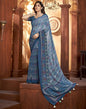 Denim Blue Georgette Printed Saree
