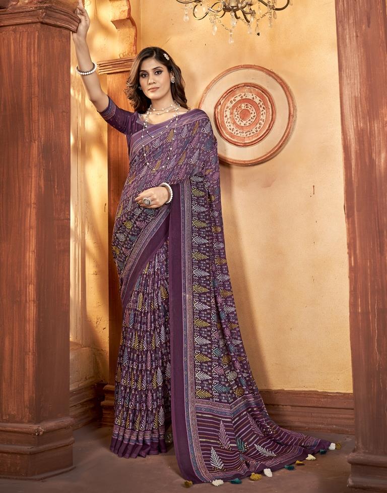 Deep Purple Georgette Printed Saree