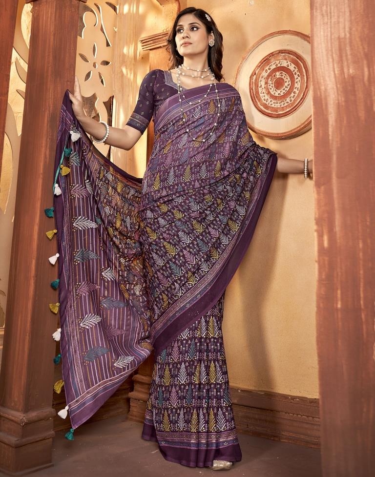 Deep Purple Georgette Printed Saree