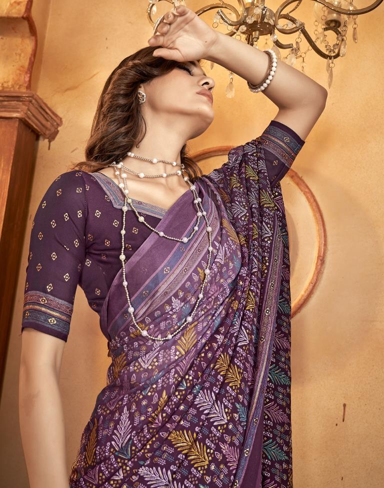 Deep Purple Georgette Printed Saree
