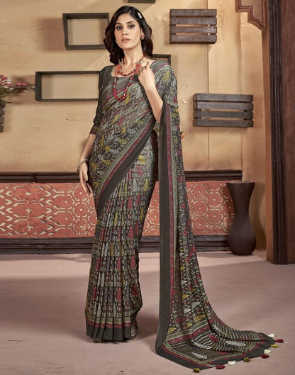 Grey Georgette Printed Saree