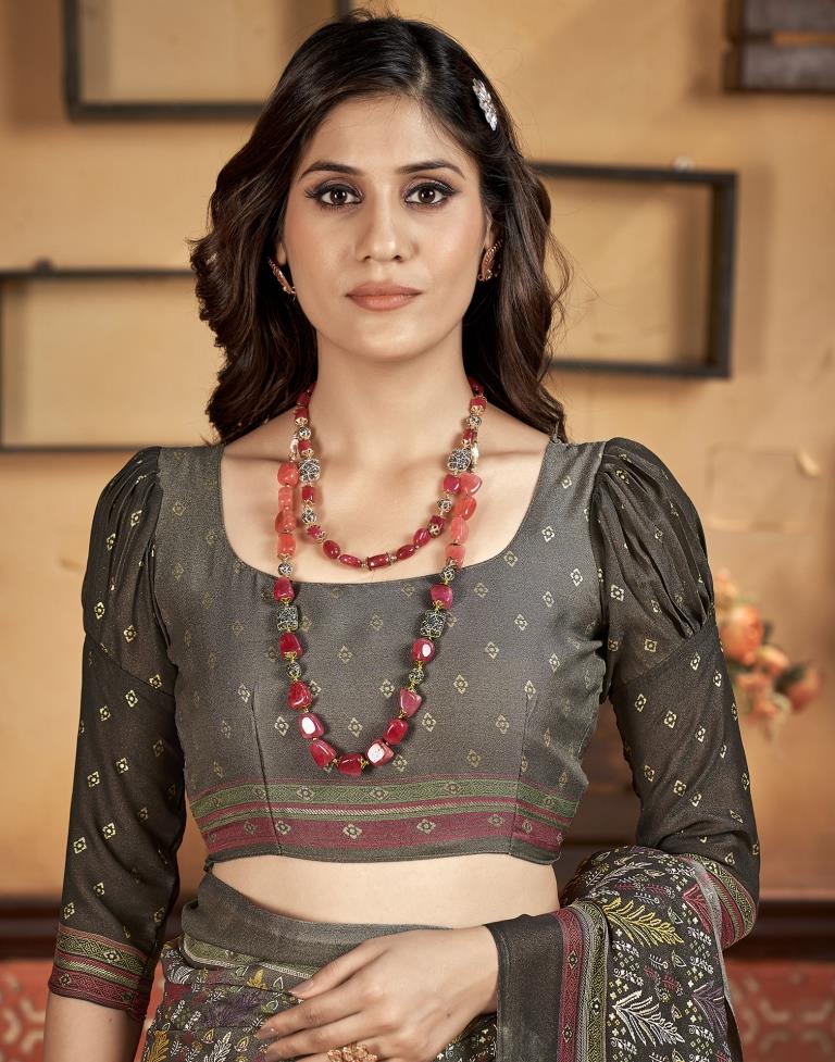 Grey Georgette Printed Saree