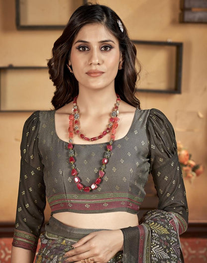 Grey Georgette Printed Saree