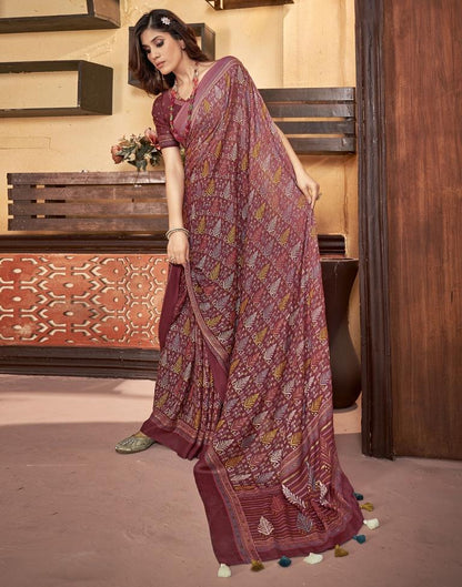 Maroon Georgette Printed Saree