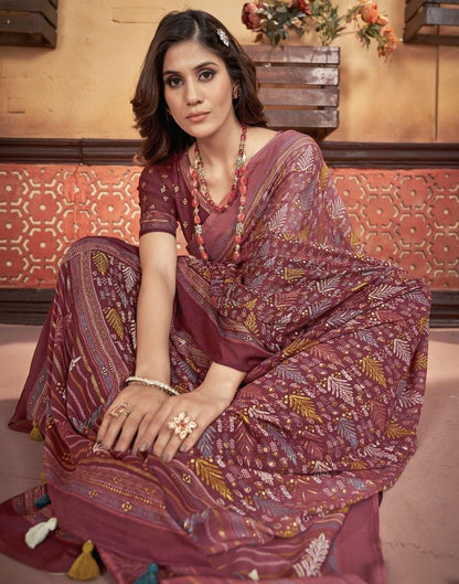 Maroon Georgette Printed Saree