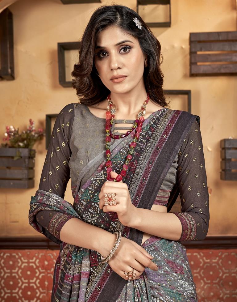 Dusty Wine Georgette Printed Saree