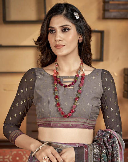 Dusty Wine Georgette Printed Saree