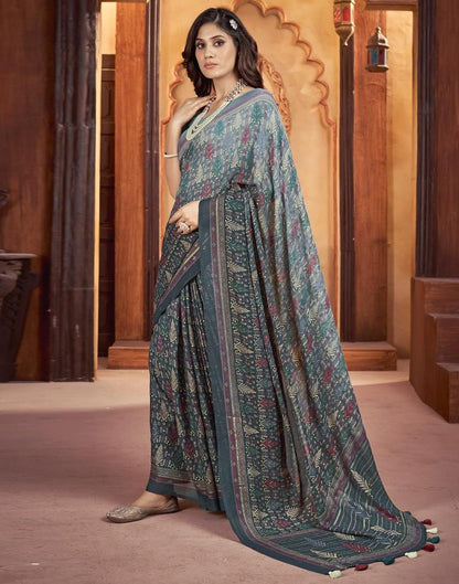 Dark Grey Georgette Printed Saree