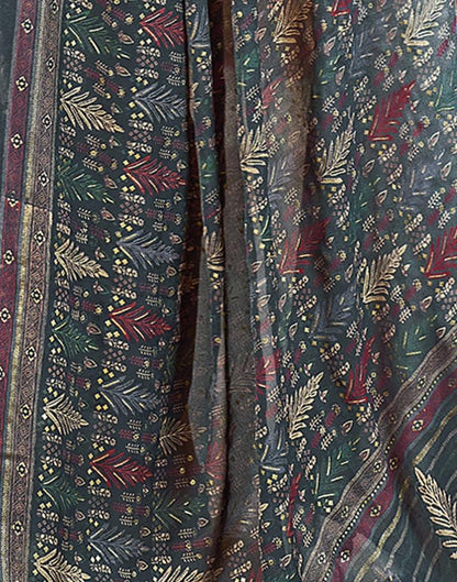 Dark Grey Georgette Printed Saree