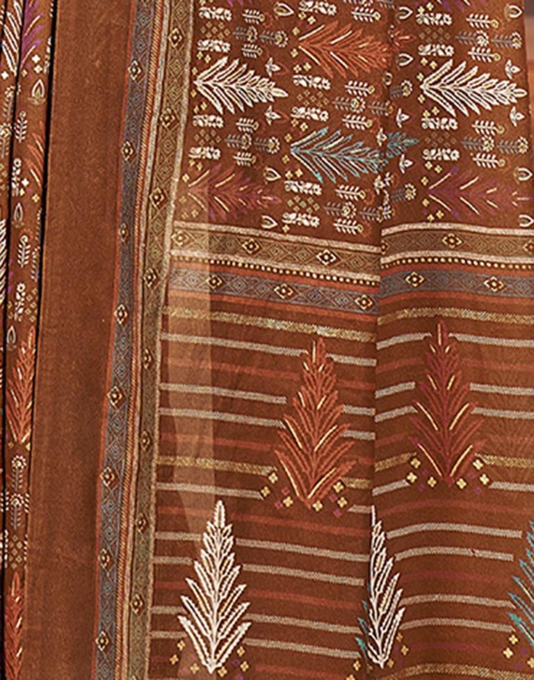 Rust Georgette Printed Saree