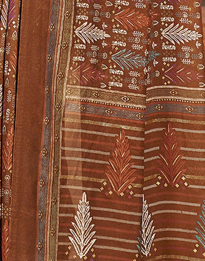 Rust Georgette Printed Saree