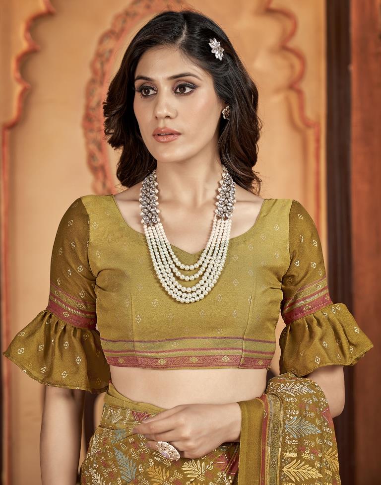 Dark Mustard Yellow Georgette Printed Saree