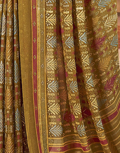 Dark Mustard Yellow Georgette Printed Saree