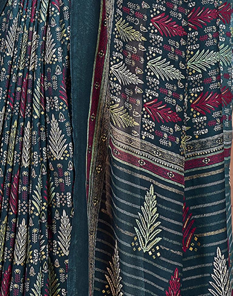 Rama Blue Georgette Printed Saree
