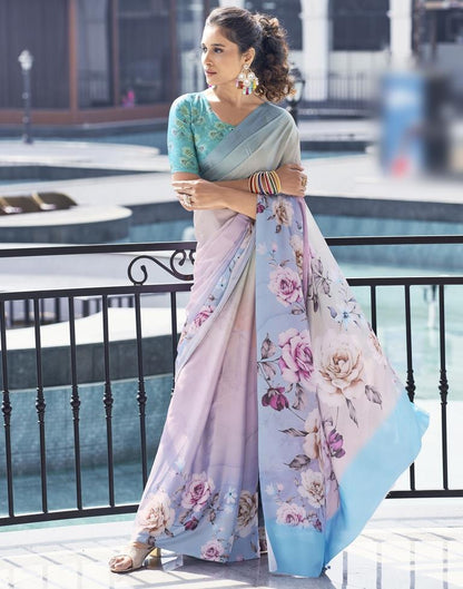 Multicoloured Satin Printed Saree