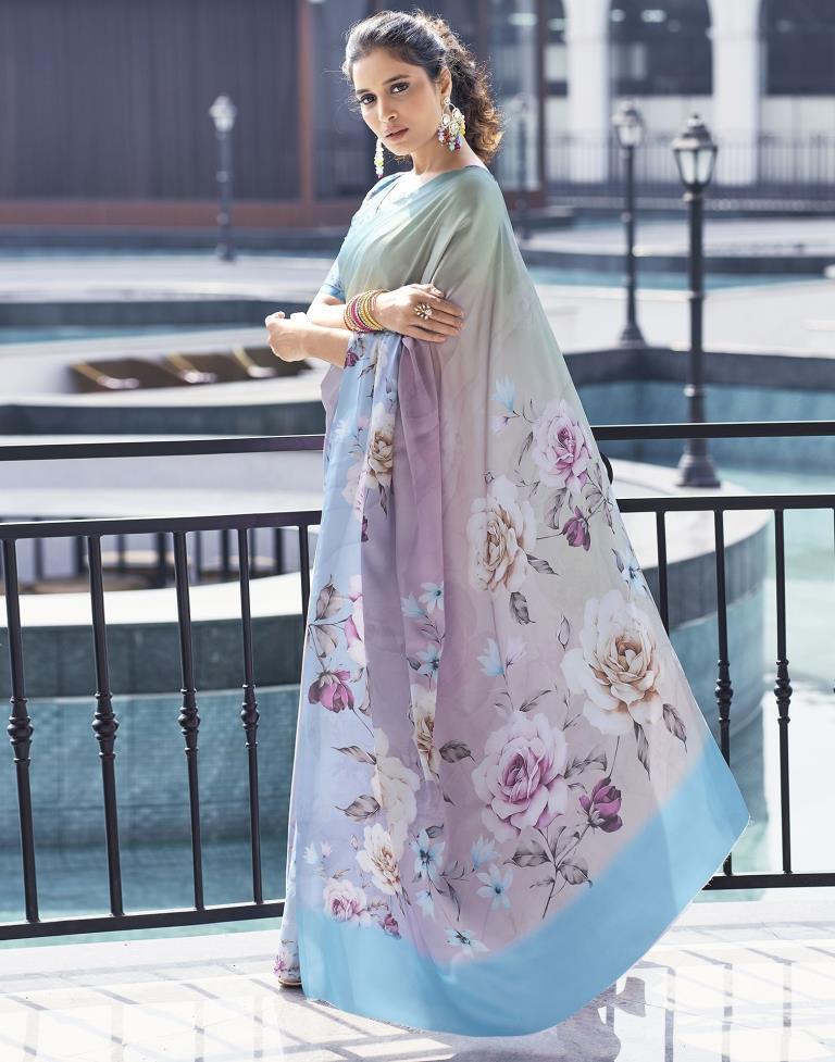 Multicoloured Satin Printed Saree