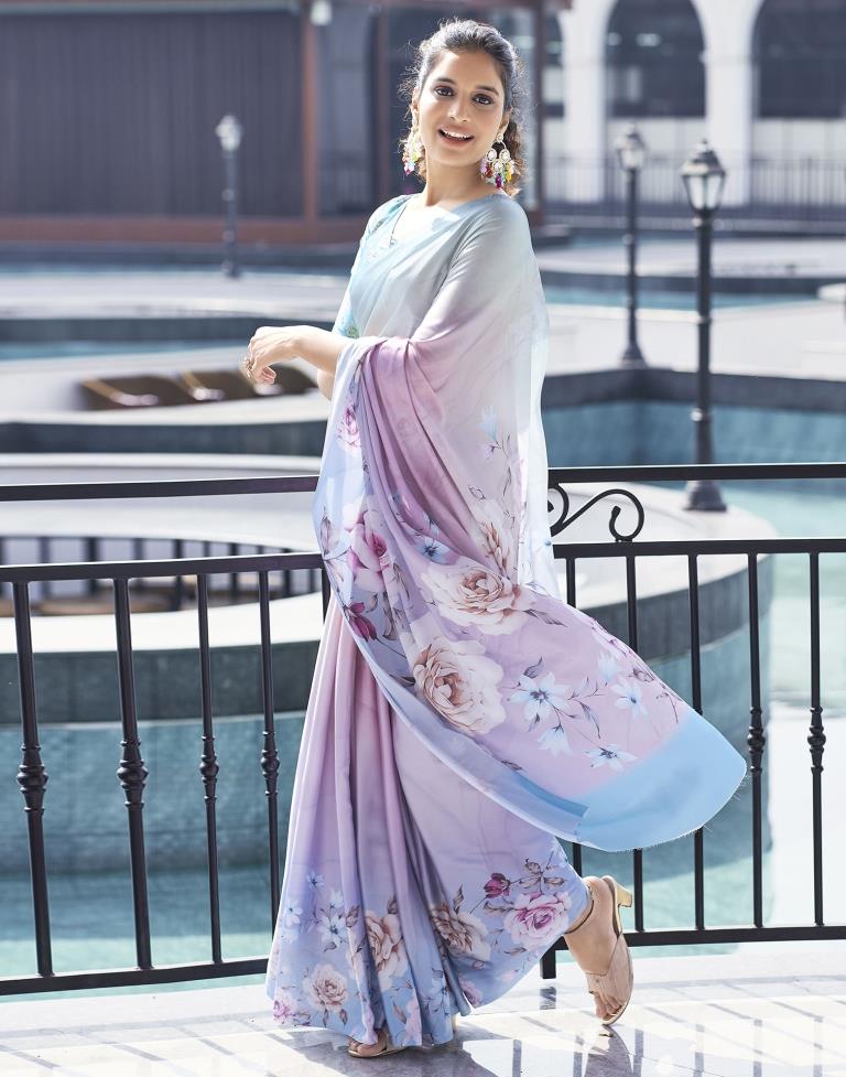 Multicoloured Satin Printed Saree