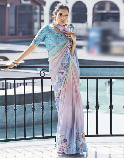 Multicoloured Satin Printed Saree