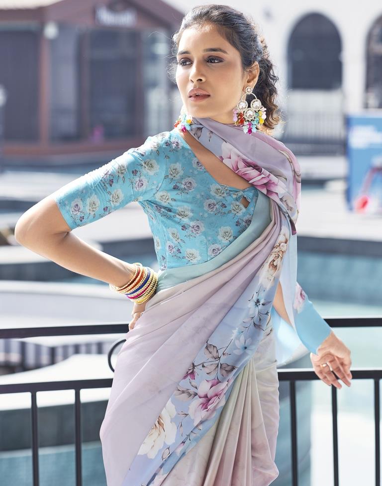Multicoloured Satin Printed Saree