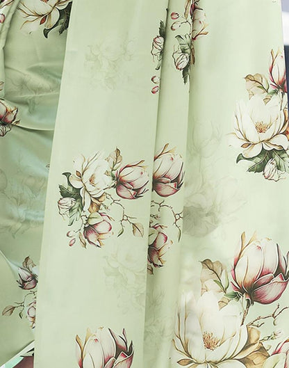 Light Pista Green Satin Printed Saree