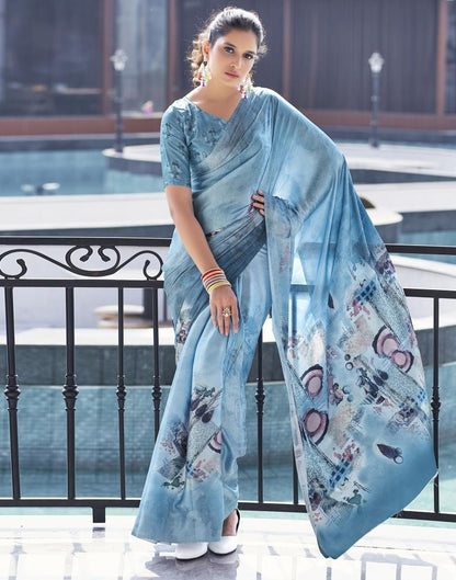 Steel Satin Printed Saree