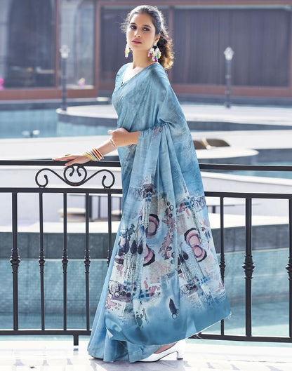 Steel Satin Printed Saree