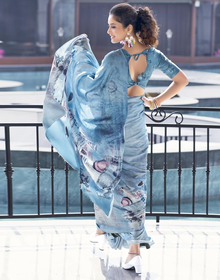 Steel Satin Printed Saree