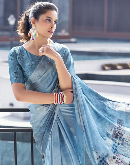 Steel Satin Printed Saree