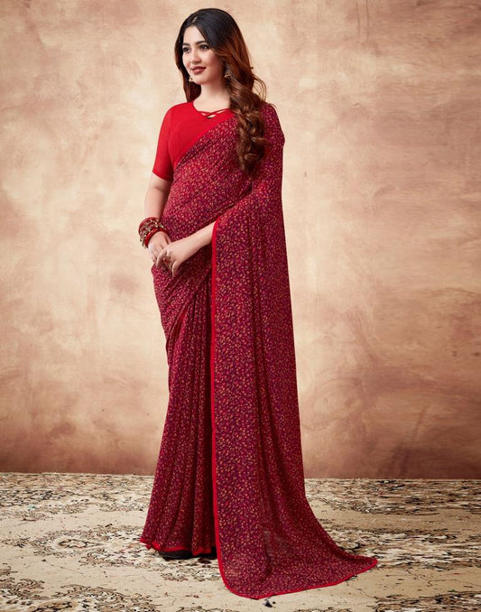 Maroon Georgette Printed Saree