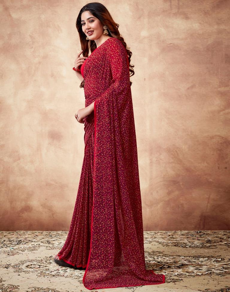 Maroon Georgette Printed Saree