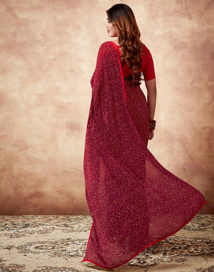 Maroon Georgette Printed Saree