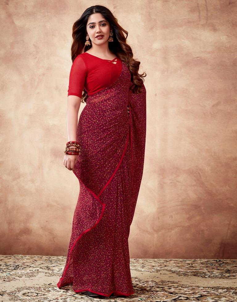 Maroon Georgette Printed Saree