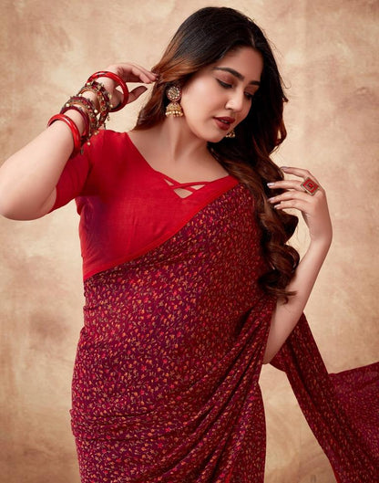 Maroon Georgette Printed Saree
