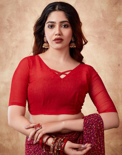 Maroon Georgette Printed Saree