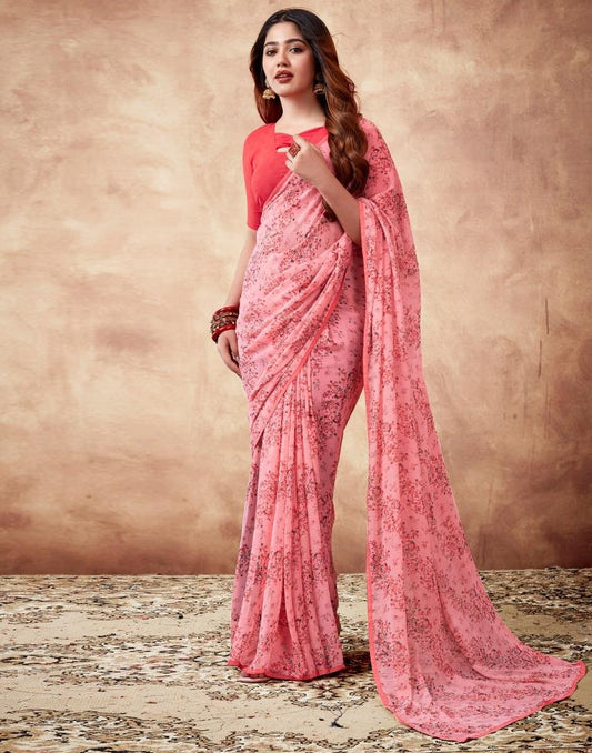 Light Pink Georgette Printed Saree