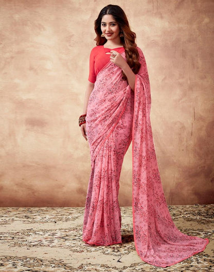 Light Pink Georgette Printed Saree