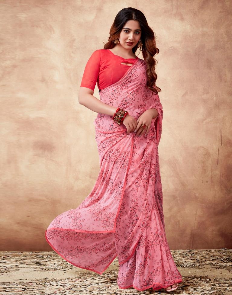 Light Pink Georgette Printed Saree