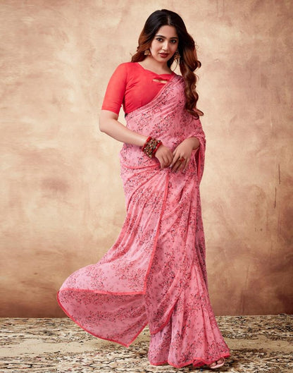 Light Pink Georgette Printed Saree