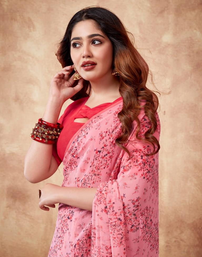 Light Pink Georgette Printed Saree
