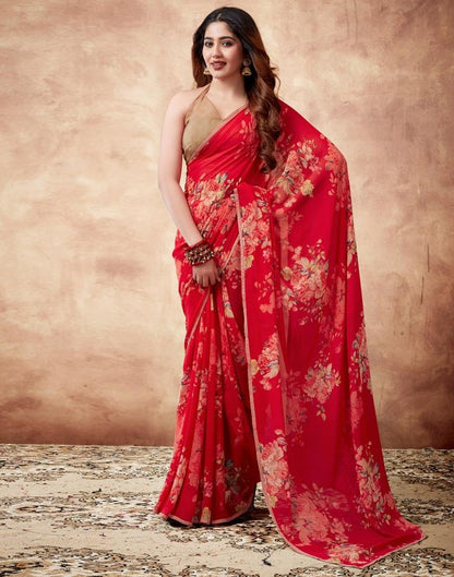 Red Georgette Printed Saree
