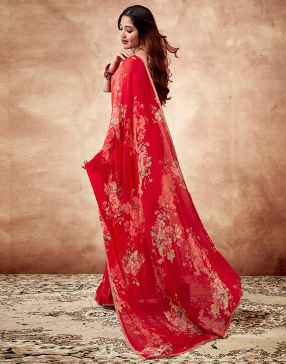 Red Georgette Printed Saree