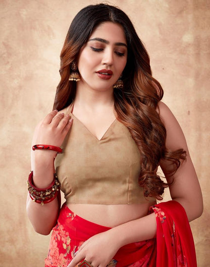 Red Georgette Printed Saree