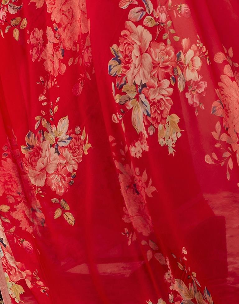 Red Georgette Printed Saree