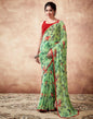 Parrot Green Georgette Printed Saree