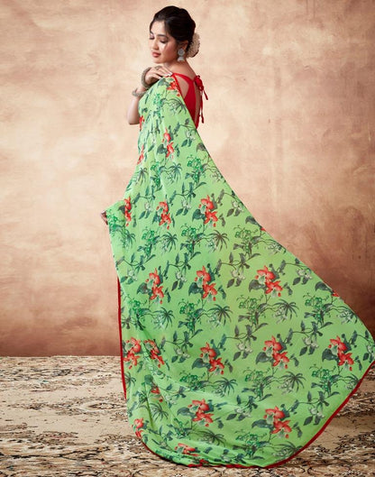 Parrot Green Georgette Printed Saree