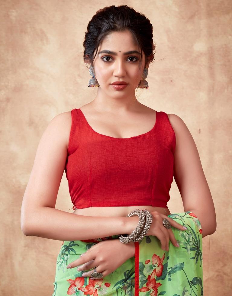 Parrot Green Georgette Printed Saree